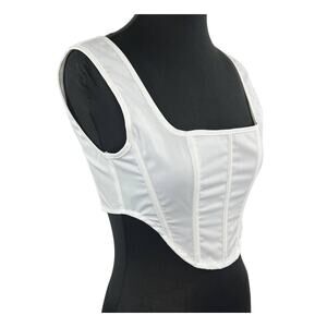 Pretty Little Thing Shape White Square Neck Zip Back Woven Corset Crop Top Sz 2